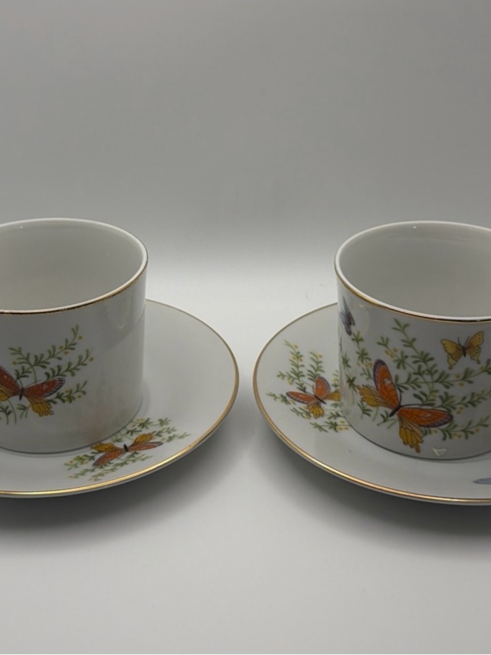 Porcelain Butterfly Tea Cup and Saucer Set - White and Gold Accent